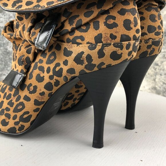 Colin Stuart Women's 8B Leopard Print Suede Bow Slouch Folded Shaft Booties - Picture 6 of 12